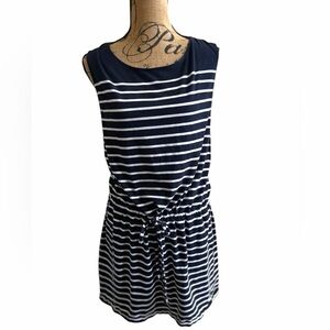 J. Crew Navy and White Striped Sleeveless Dress Drawstring Super Soft XL